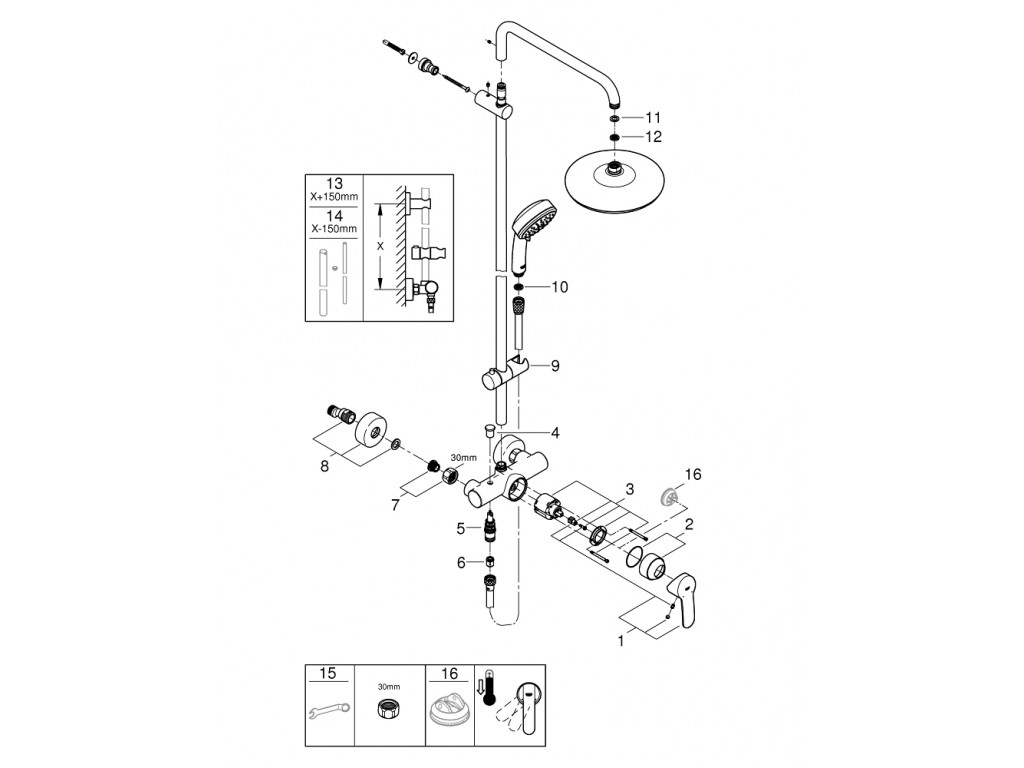 Tempesta System divara montaj   qarışdırıcılı duş sistemi